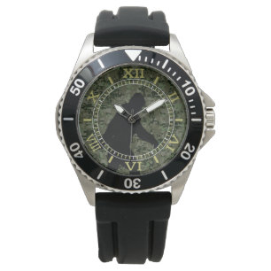 Black Gone Squatchin Woodland Camouflage Dial Watch