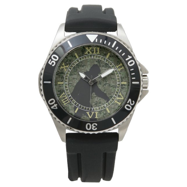 Black Gone Squatchin Woodland Camouflage Dial Watch (Front)