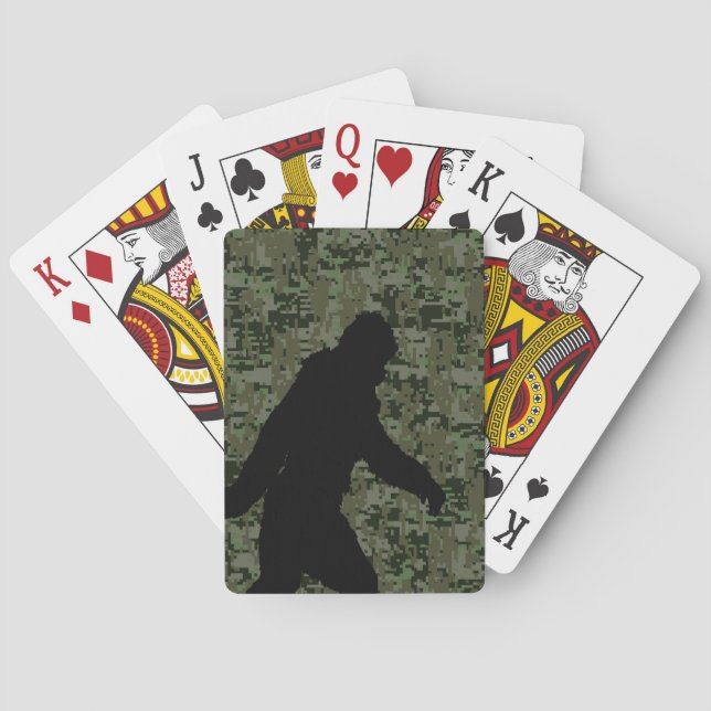 Black Gone Squatchin Woodland Digital Camouflage Playing Cards (Back)