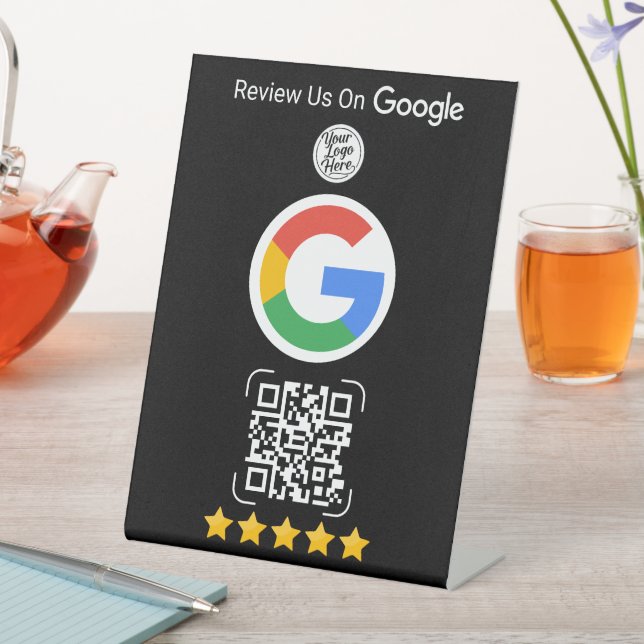 Black Google Review Business Stand with QR Code Pedestal Sign (In SItu)