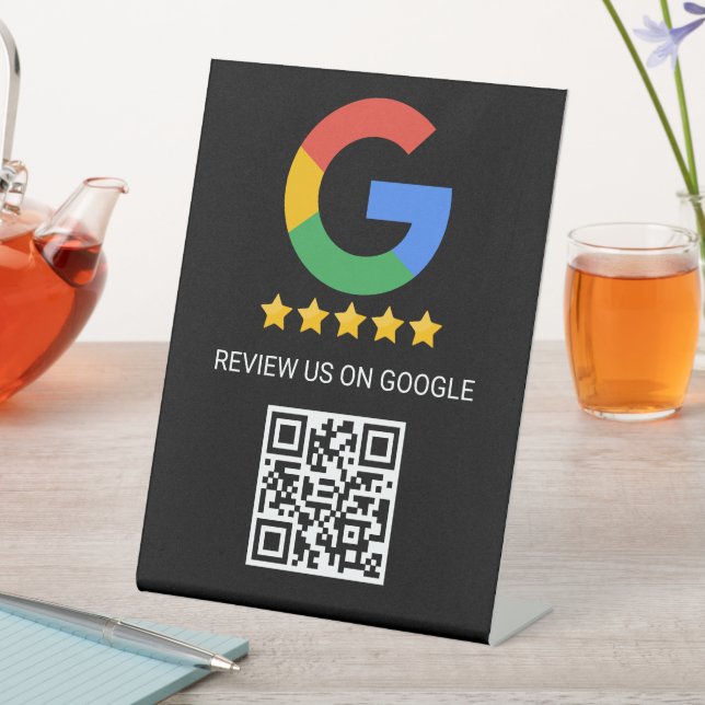 Black Google Review QR Code Pedestal Sign (In SItu)