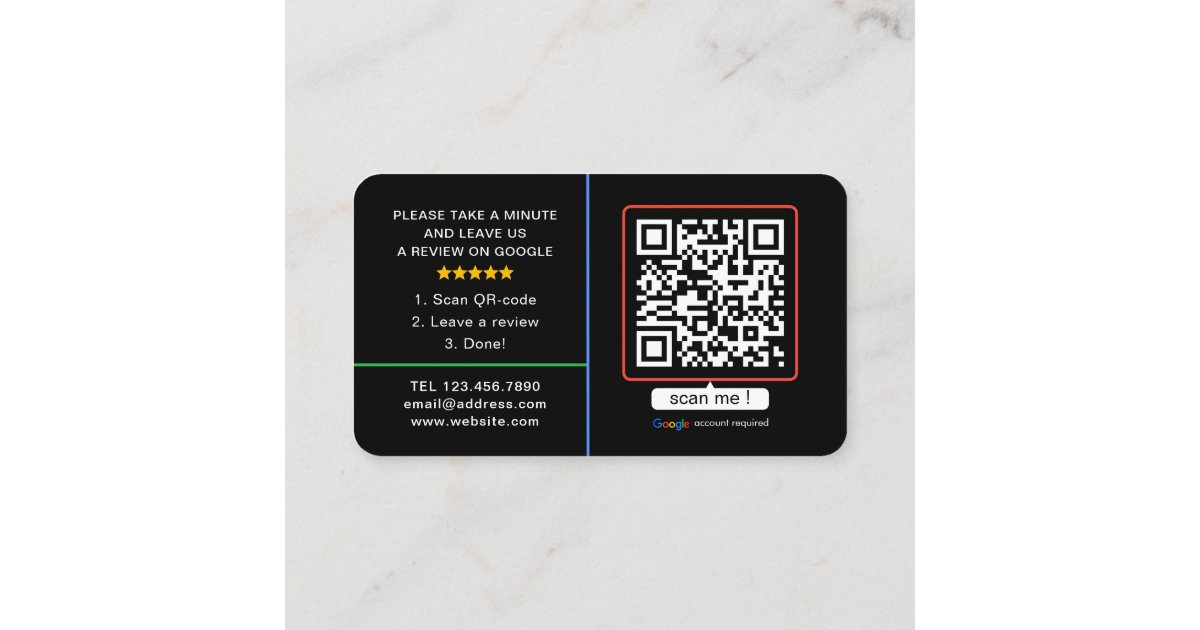 Black Google Reviews Business Review Us QR Code Business Card Zazzle