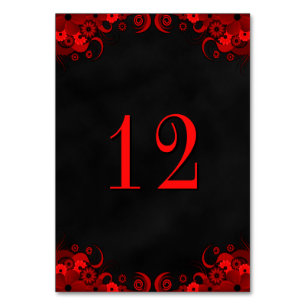 Black Goth Red Floral Reception Table Number Cards