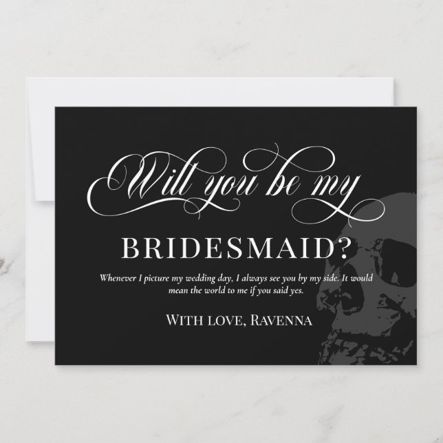 Black Goth Skull Wedding Will You Be My Bridesmaid Invitation (Front)