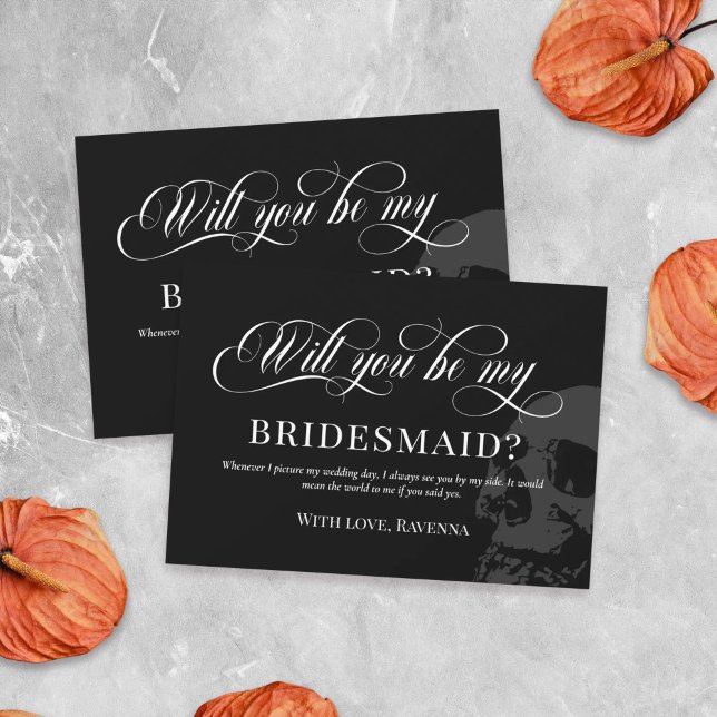 Black Goth Skull Wedding Will You Be My Bridesmaid Invitation (Creator Uploaded)