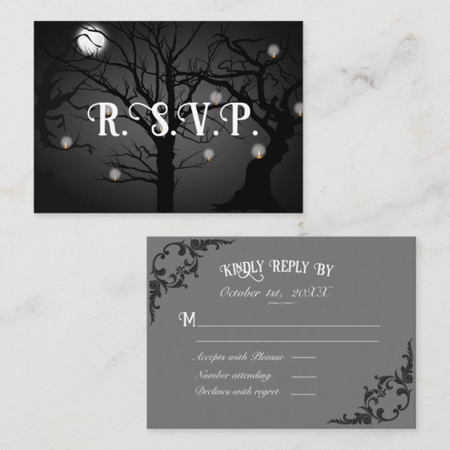 Black Goth Wedding RSVP  Enclosure Card (Front/Back)