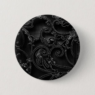 Black gothic baroque swirl pattern 6 cm round badge