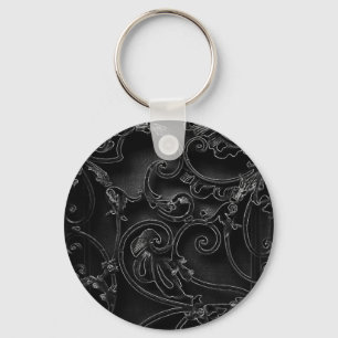 Black gothic baroque swirl pattern key ring