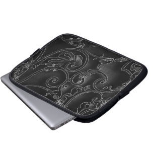 Black gothic baroque swirl pattern laptop sleeve