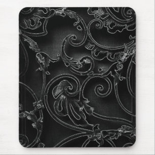 Black gothic baroque swirl pattern mouse mat