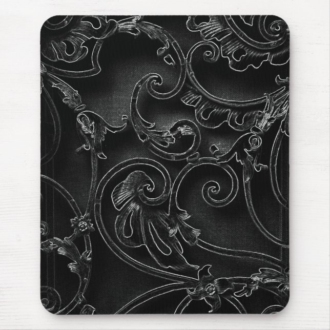 Black gothic baroque swirl pattern mouse mat (Front)