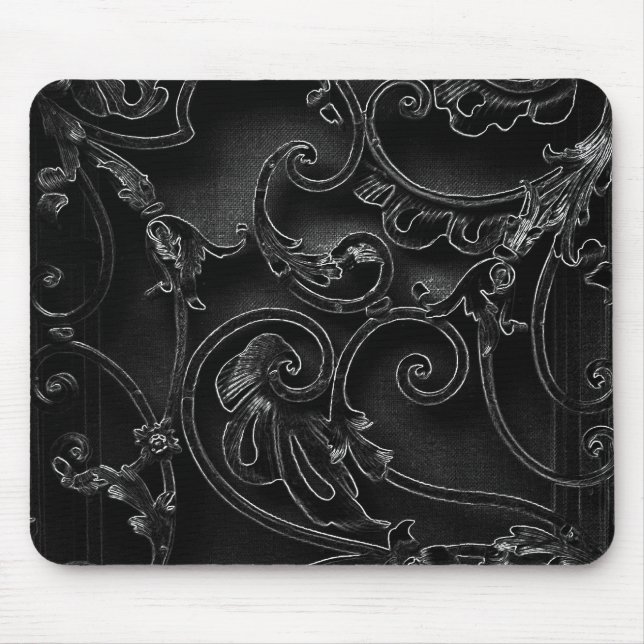 Black gothic baroque swirl pattern mouse mat (Front)