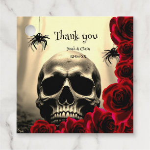 Black Gothic Black Red Roses Skull Halloween Favour Tags