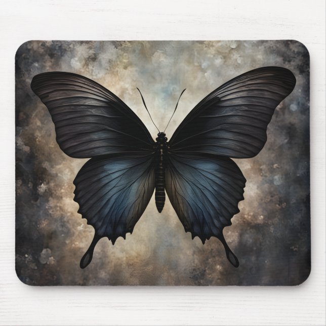 Black Gothic Butterfly Mouse Mat (Front)
