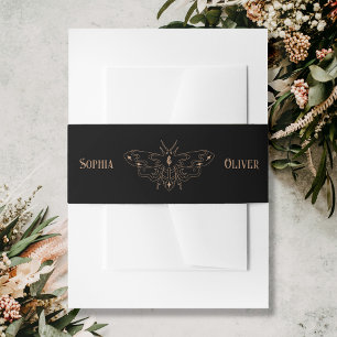 Black gothic butterfly wedding invitation belly band
