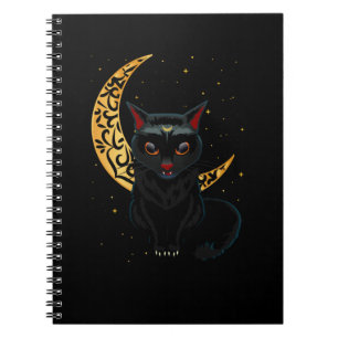 Black Gothic Cat Crescent Wicca Goth Kitten Notebook