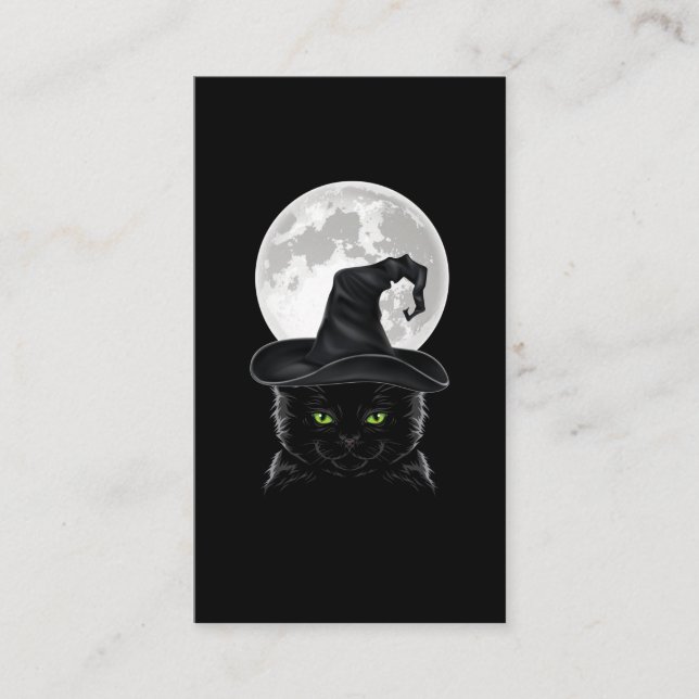 Black Gothic Cat Witch Hat Moon Pastel Goth Business Card (Front)