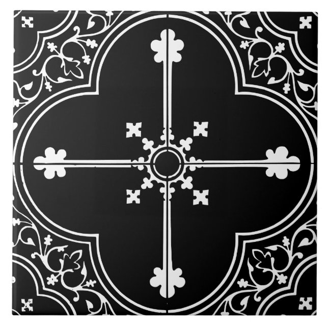 Black Gothic Clover Cross Vintage Antique Tile (Front)