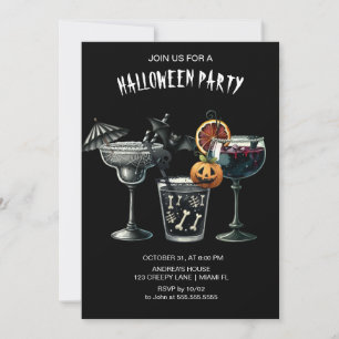 Black Gothic Cocktails Halloween  Invitation