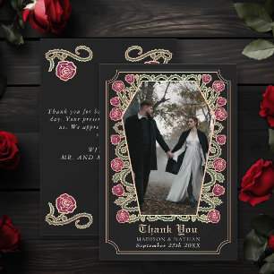 Black Gothic Coffin Rose Wedding Thank You Card