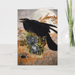 Black Gothic Crow & Spider Card