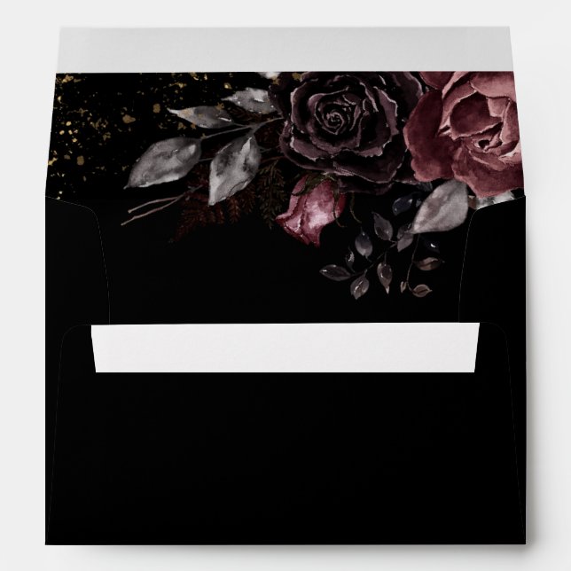 Black Gothic Dark Moody Florals Wedding Envelope (Back (Bottom))