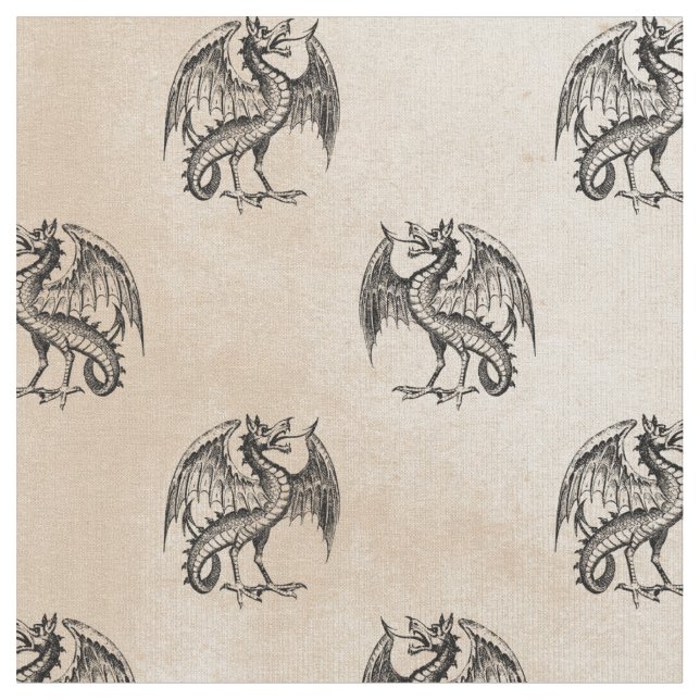 Black Gothic Dragons on Ivory Fabric (Close Up)