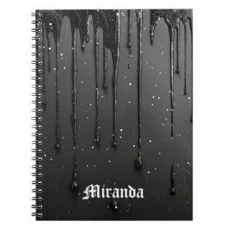 Black Gothic Drip Liquid Glitter Paint Dark Notebook