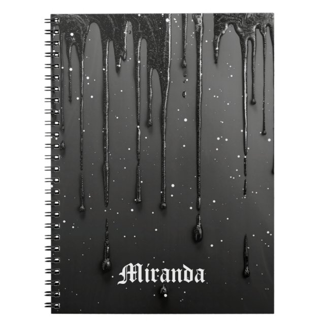 Black Gothic Drip Liquid Glitter Paint Dark Notebook (Front)