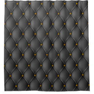 Black Gothic Elegant Faux Upholstery Brass Nails Shower Curtain