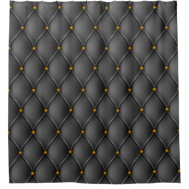 Black Gothic Elegant Faux Upholstery Brass Nails Shower Curtain (Front)