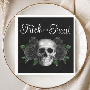 Black Gothic Floral Skull Trick Or Treat Halloween Napkin