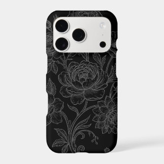 Black Gothic Floral Vintage Peony Engraving