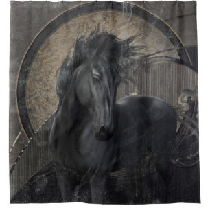 Black Gothic Friesian Horse Shower Curtain