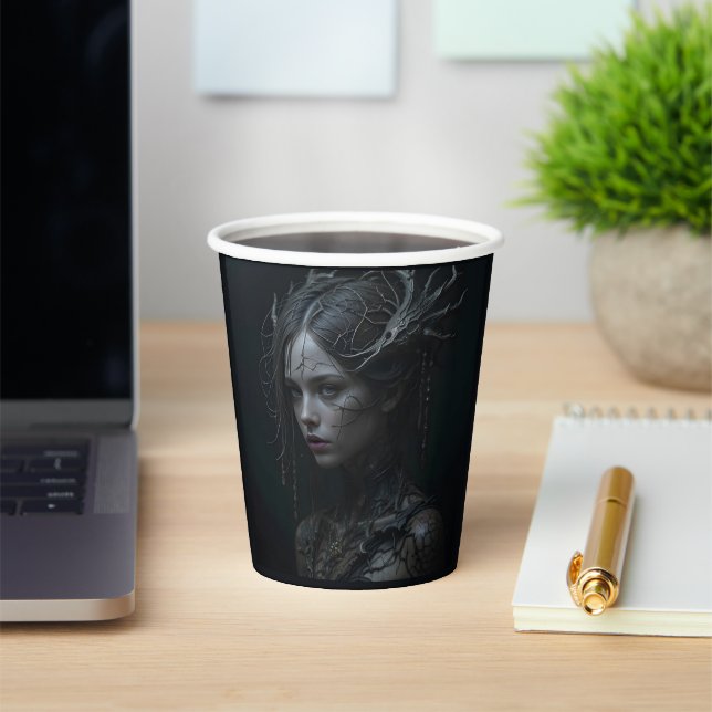 Black Gothic Girl Paper Cups (Insitu)