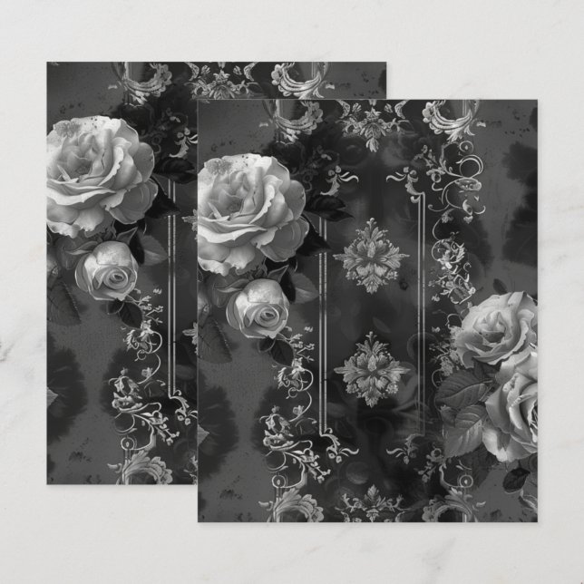 Black Gothic Grunge Floral Scrapbook Paper  (Front/Back)