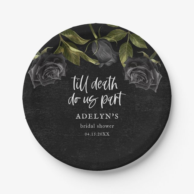 Black Gothic Halloween Bridal Shower Paper Plate (Front)