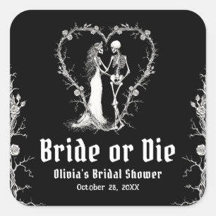 Black Gothic Halloween Bride or Die Bridal Shower Square Sticker