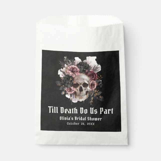 Black Gothic Halloween Floral Skull Bridal Shower Favour Bags (Front)