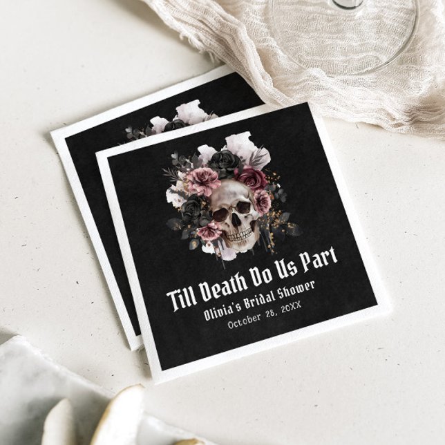 Black Gothic Halloween Floral Skull Bridal Shower Napkin (Creator Uploaded)