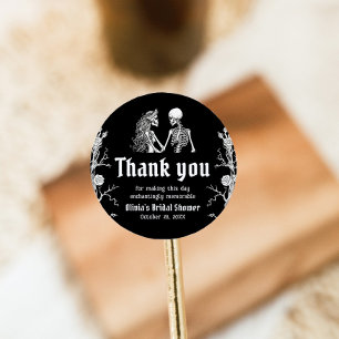 Black Gothic Halloween Skeleton Bridal Shower Classic Round Sticker