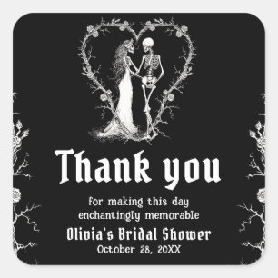 Black Gothic Halloween Skeleton Bridal Shower Square Sticker