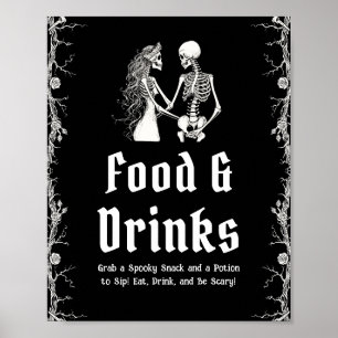 Black Gothic Halloween Skeleton Food & Drinks Sign