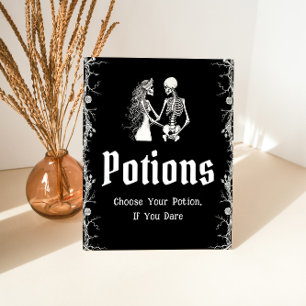 Black Gothic Halloween Skeleton Potions Sign