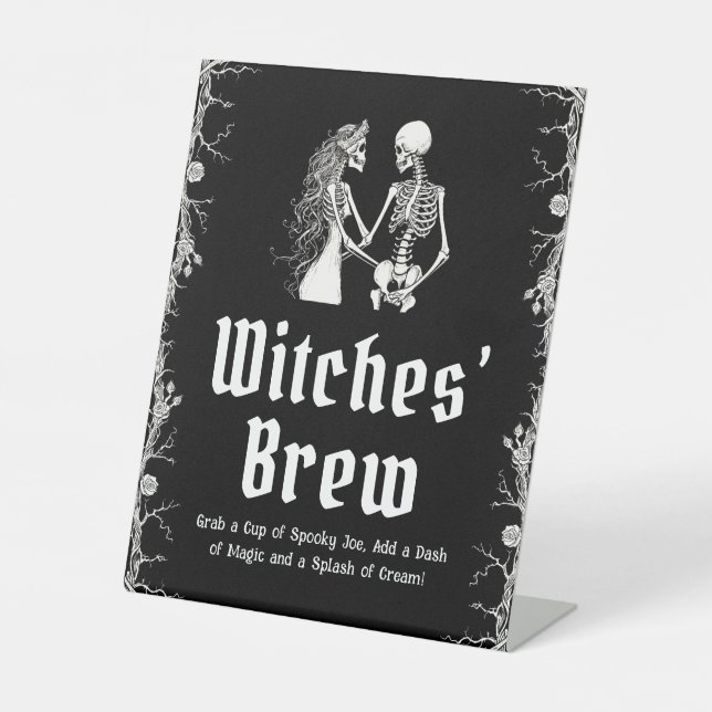 Black Gothic Halloween Skeleton Witches’ Brew Sign (Front)