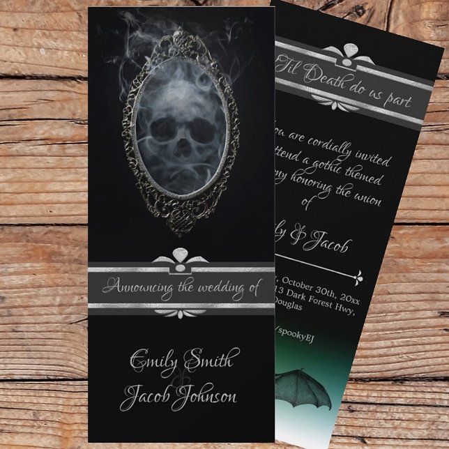 Black Gothic Halloween Wedding Ghostly Skull & Bat Invitation (Creator Uploaded)