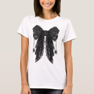 Black Gothic Lace Bow with Spiders Coquette T-Shirt