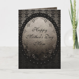 Black Gothic Lace & Damask Mother's Day Card