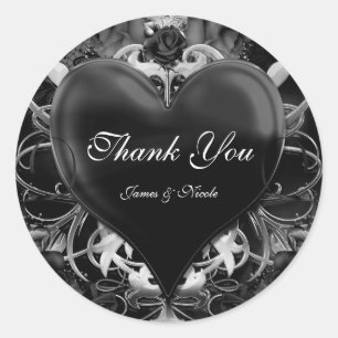 Black Gothic Love Heart Wedding Favour Classic Round Sticker