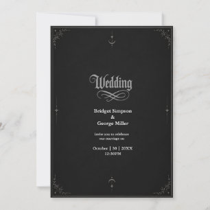 black Gothic Minimalist Moon Star Wedding Invitation